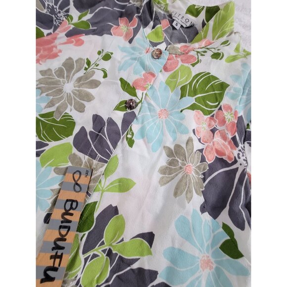 Citron Santa Monica Womens Floral Button-Up Shirt Small Blue Rayon Lightweight - Picture 4 of 9